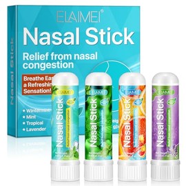 Nasal Stick 4 Pack, Quick Aid from a Blocked Nose, Improves Breathing and Increases Focus, Made with Essential Oils and Menthol, Provides Fresh Cooling Sensation