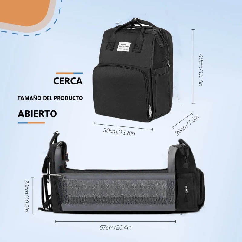 Mochila Pañalera Impermeable Gran Capacidad Para Bebés Negro