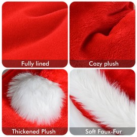 benpen Children's Christmas Hat, Plush Santa Hat, Red Santa Hat, Comfortable, Thick, Classic Santa Hat Made of Velvet for Festive Parties in the New Year