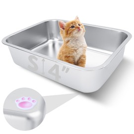 Small Stainless Steel Litter Box for Kittens, 15.5"×11.6"×4" Metal Litter Box for Kitten Rust-Proof, Non Stick, No Smell, Easy to Clean for Cats Rabbits
