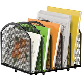 MINDEPOT Organizador de archivos de escritorio de 5 secciones, soporte vertical de archivos de escritorio, clasificador de correo, organización para o