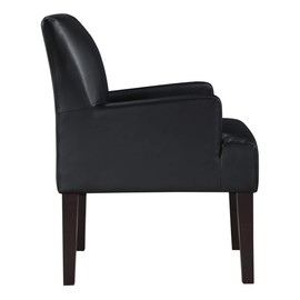 OSP Home Furnishings Main Street Upholstered Guest Chair with Espresso Finish Accents, Black Faux Leather