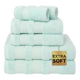 American Soft Linen Salem Bath Towel Set, 6 Piece Towels for Bathroom, 100% Turkish Combed Zero Twist Cotton, 2 Bath Towels 2 Hand Towels 2 Washcloths, Mint