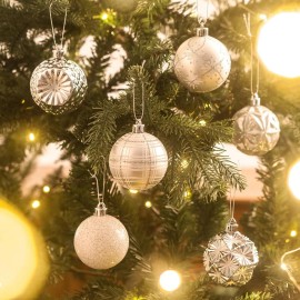 16ct 2.36 Inches Luxury Hanging Ball Ornaments White Silver Shatterproof Christmas Tree Decorationscolor: Navy Blue Silver Color