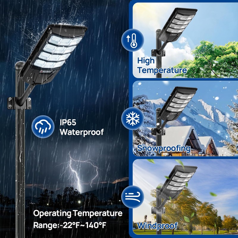 Solar Powered Street Light Outdoor Commercial Grade, 288-LED Dimmable with
