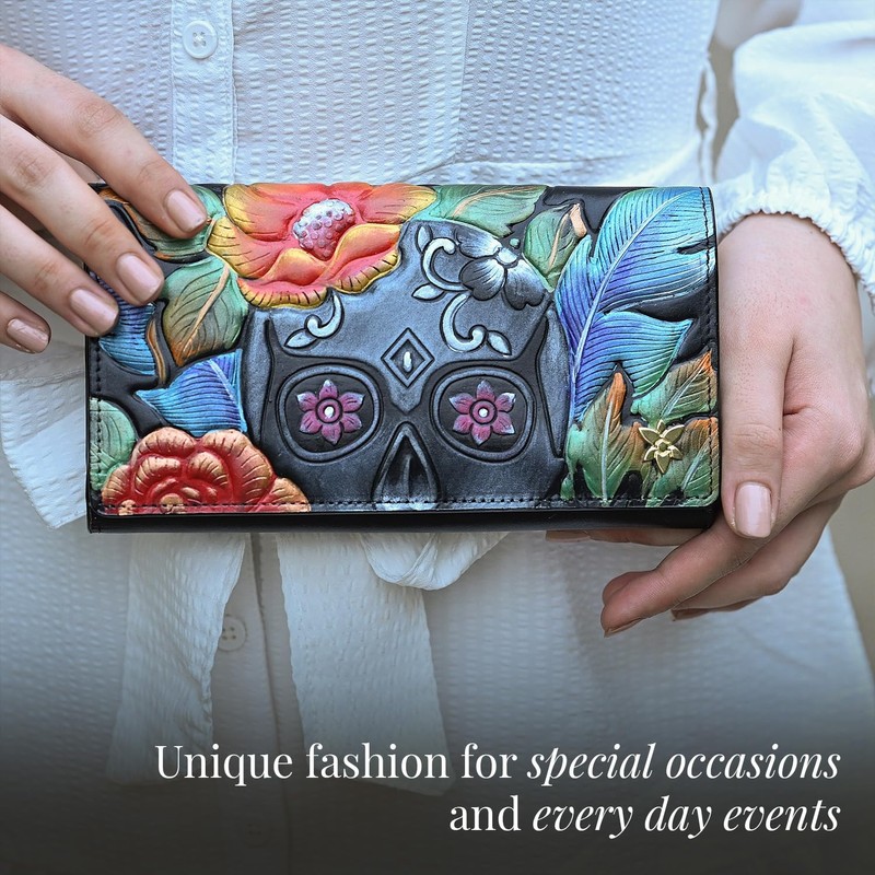 Anuschka Women’s Original Hand-Painted Genuine Leather RFID Blocking Three Fold