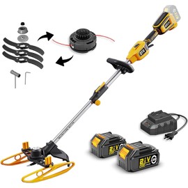 Weed Wacker Cordless & Edger, 13" Brushless 21V String Trimmer Electric and Brush Cutter with Auxiliary Wheels Weed Eater, 2 x 4.0Ah Battery and Charger, Grass Trimmer for Garden and Yard Lawn Care