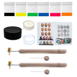 BESTPYSANKY 2 Kistkas Pens (0.3 mm, 0.4 mm), Beeswax, 6 Dyes, Candle... Pieces DIY Craft Set