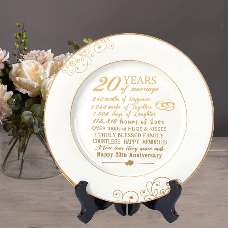 Urllinz 20Th Anniversaty Plate with 24K Gold Foil-20Th Anniversary Wedding