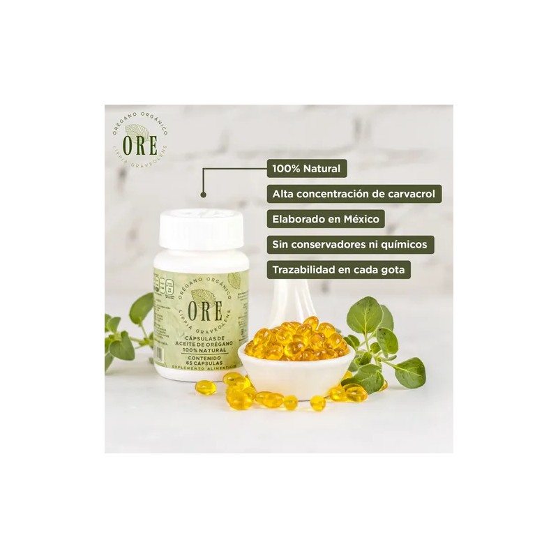 Aceite De Oregano Ore, 65 Capsulas Cu Kit 2 Frascos