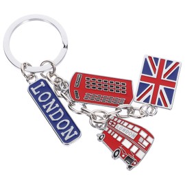 Warmhm London Keyring, London Bus Telephone Booth Union Jack Keyring, UK Flag Metal Key Fob for Cars Key Chain Gifts England Car Accessories Travel Handbag, Image 1