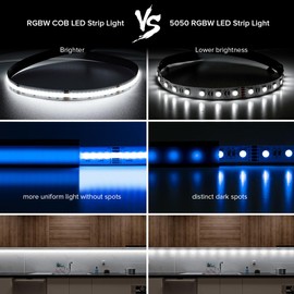 SEZO RGBW COB LED Strip FCOB RGB+Cool White 6000K 9.8FT DC12V 816LEDs/m 12mm Width Flexible High Density Uniform Color Changing Light Strips RGBCW LED Tape for Home DIY Decoration Party