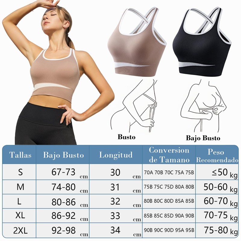 Cloeey Future Brasier Deportivo para Mujer, Negro y Café (MX/US,