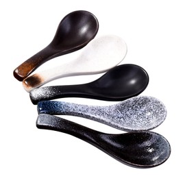 Cerficer Japanese Soup Spoon Set of 5 Asian Ceramic Ramen Spoons for Soup Rice Noodle Udon