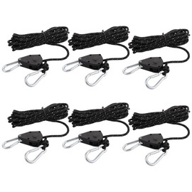 GBACHOOSE 6 Pcs Reflective Tent Guy Ropes with Pulley, 5M Tent Guide Rope Tensioners with Aluminum Adjuster, 4mm Heavy Duty Ratchet Ropes for Outdoor Camping Hiking Awning Tents (Black)
