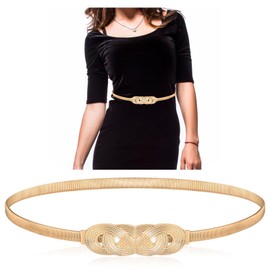 Gold Belt for Dresses Gold Waist Belt Ladies Golden Belts Women Fancy Womens Fashion Metal Stretch Waist Metal Stretch Elastic Waistband Skinny Thin Girdle for Women Dress for Girls