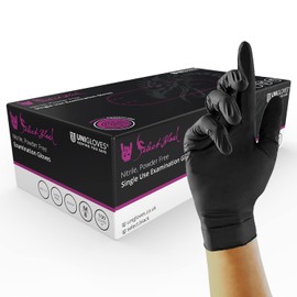 Unigloves Select Black Latex Extended Cuff GT0013 Single Use - Multipurpose, Powder Free Disposable Gloves, Optimised for Tattoo Artists, Box of 100 Gloves, Black, Medium