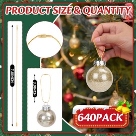 640 Pcs Christmas Ornament Hangers String, Precut Ropes with Snap Fasteners Hanging Ropes for Christmas Tree Holiday Party Hanging Decor (Gold)