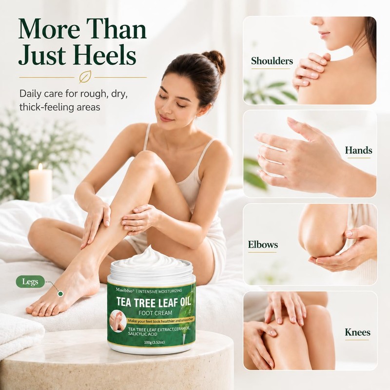 Tea Tree Foot Cream for Dry Rough Feet, Moisturizing Heel