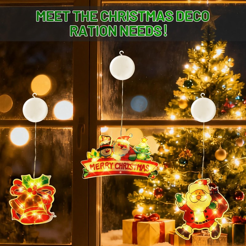 5PCS Window Christmas Decoration Lights, Battery Operated with Suction Cup