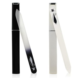 IOPJLK Nail File, Pack of 2 Reusable Glass Nail File, Finely Polished Nail Files, Natural Nails and Gel Nails, Black and White Nail File with Case, for Professional Salon and Home Care