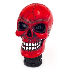 Thruifo Skull MT Car Stick Shifter Handle, Gear Shift Knob Small Teeth Devil Skeleton Style Fit Most Manual Automatic Transmissions, Red
