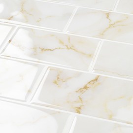 FunStick Marble Subway Tile Peel and Stick Backsplash for Kitchen 12"x12" White Gold Stick on Back Splashes for Kitchens Peel and Stick Wall Tiles for Bathroom Shower Tile Stickers Waterproof 5 Sheets