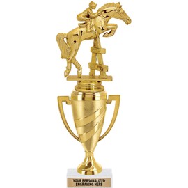 Crown Awards Horse Trophy, 10.5" Gold Cup Jumping Horse Trophies with Engraving Included, 10 Pack