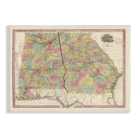 Stupell Industries Vintage Georgia Alabama State Map Regional Borders 1853, Design by Daphne Polselli Wall Plaque, 19 x 13, Multi-Color