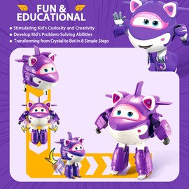 Super Wings - 5'' Transforming Supercharged Crystal Airplane Toys Action Figure | Season 4 | Airplane to Robot | Birthday Gift for 3 4 5 year old Boys and Girls | Toy Plane Vehicle for Kids, Blue