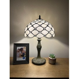 enjoy decor lamps Tiffany Table Lamp White Stained Glass Crystal Beans Included LED Bulb for Living Room Bedroom Bedside Office Hotel 12" W*19" H