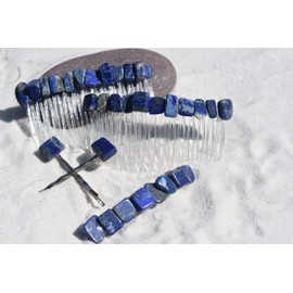 Lapis Lazuli Stone Hair Clip Set - Includes 2 Hair Combs, 1 60 mm French Barrette, 2 Hair Pins