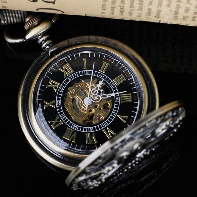 Tiong Unique Octopus Hollow Mechanical Pocket Watches with Chain Men's