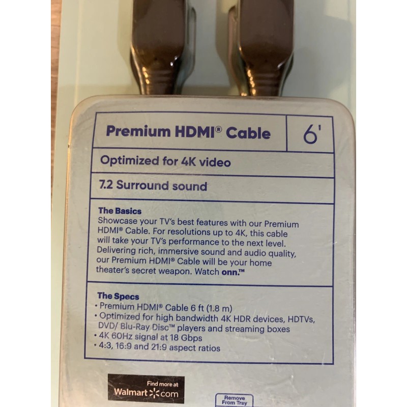 Onn 6' Premium HDMI Cable Black