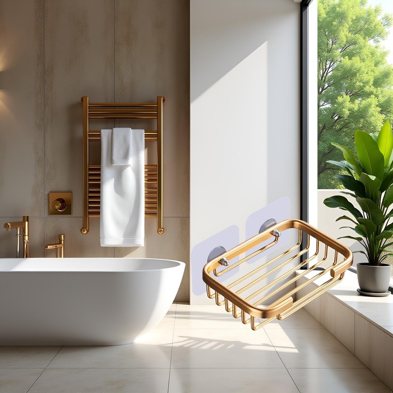 Gold Soap Dish for Shower Creative Hanging Drain Rack,Self Adhesive