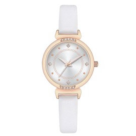 NUOVO Women's Leather Watch Women's Rose Black or White Leather Strap Watch Elegant Analogue Quartz Watches for Women, White 05, Dress