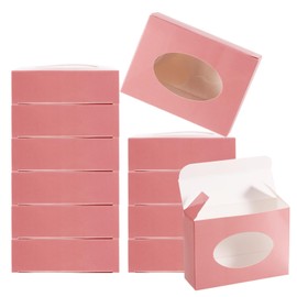 PATIKIL 4"x3"x1" Paper Soap Box with Window, 30 Pack Homemade Soap Boxes Oval Presents Packaging Boxes for Birthday Christmas DIY Craft, Pink