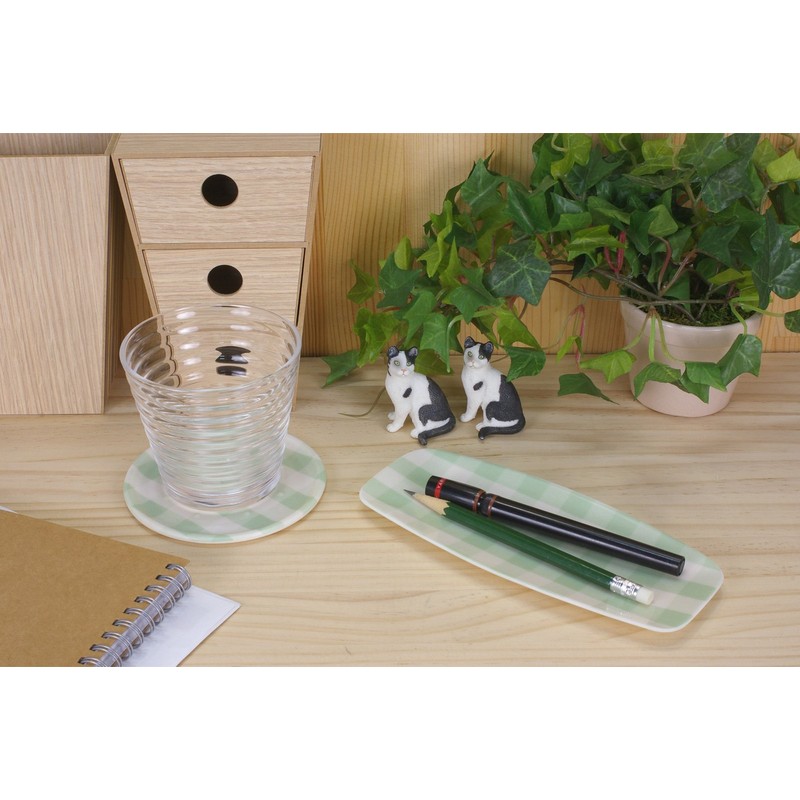 Tatsu Craft Coaster, Milky Check, Green, Dishwasher Safe, Stylish, Cute,