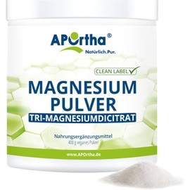 APOrtha Magnesium Citrat 400g veganes Pulver wasserfrei I Nahrungsergänzungsmittel Magnesium Citrate wasserlöslich I Magnesiumcitrat ohne Zusatzstoffe I Trimagnesiumdicitrat