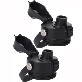 POYAKU Auto Spout Lid for Yeti Rambler 12/18/26/36/46/64 Oz Chug Cap Replacement with Soft Handle for RTIC | Leakproof | BPA Free | Dishwasher Safe (Aotu Spout Lid, Black&Black)