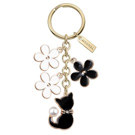 Monnel Z582-E Lily Flowers Black Cat Pet Charms Pendants Keyring Keychain with Velvet Bag for Women