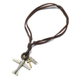 COOLSTEELANDBEYOND Unisex Vintage Airplane Pendant Necklace for Men Women with Adjustable Leather Cord(CA)
