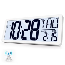 GEELION Atomic Clock with Backlight 15" Digital Wall Clock Battery Operated Atomic Wall Clock Digital Alarm Clock with Day Date & Temperature for Wall Office Bedroom Living Room