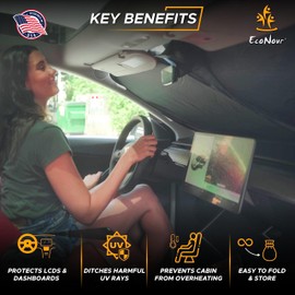 EcoNour Parasol para Parabrisas Bloquea los Rayos UV Parasol Protector para Visera para Mantener su vehículo Fresco y Libre de daños | Plus Grande (56"x 37")