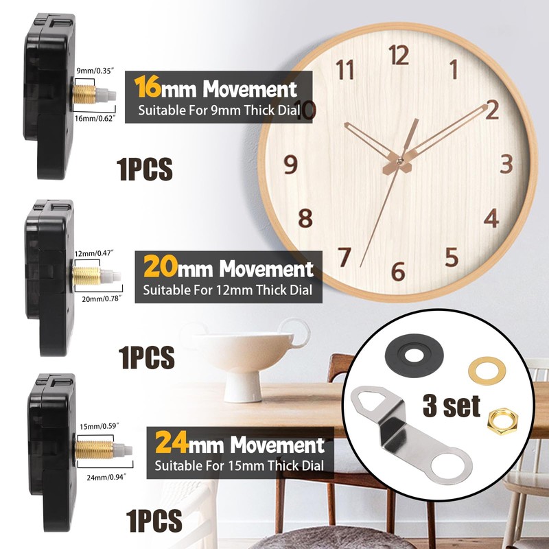 Glarks 24pcs 16/20/24MM High Torque Long Shaft Clock Movement Mechanism