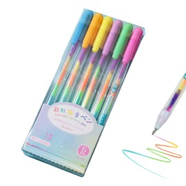 Set of 6 Gel Pens in Colours, Handwriting Pen with Colour Gradient, Rainbow Gel Pen, 0.8 mm Magic Neon Gel Pens Set for Doodling, Scrapbooking, Sketching, Journaling, Artist Illustration