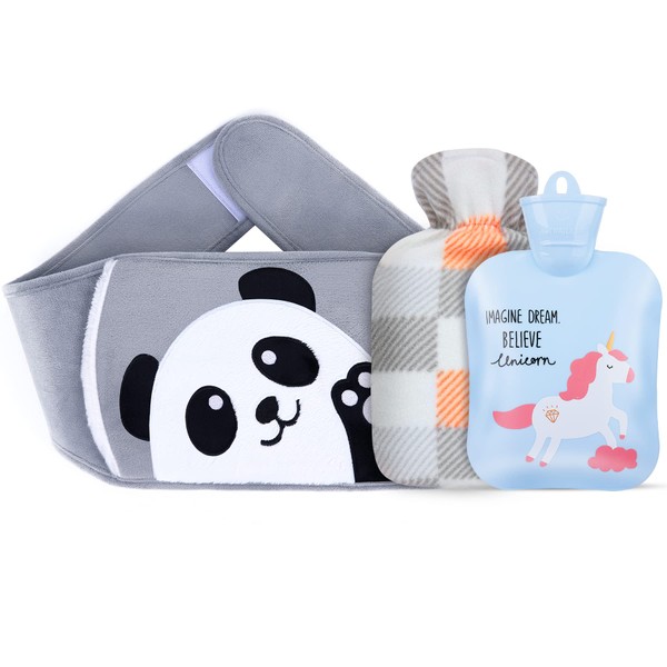 Hot Water Bottle, Warm Water Bag Rubber Hot Water Pouch with Extra Long Soft Plush Hand Waist Warmer Cover, Cute Panda Hot Water Bag for Pain Relief from Arthritis, Headaches, Hot and Cold Therapy