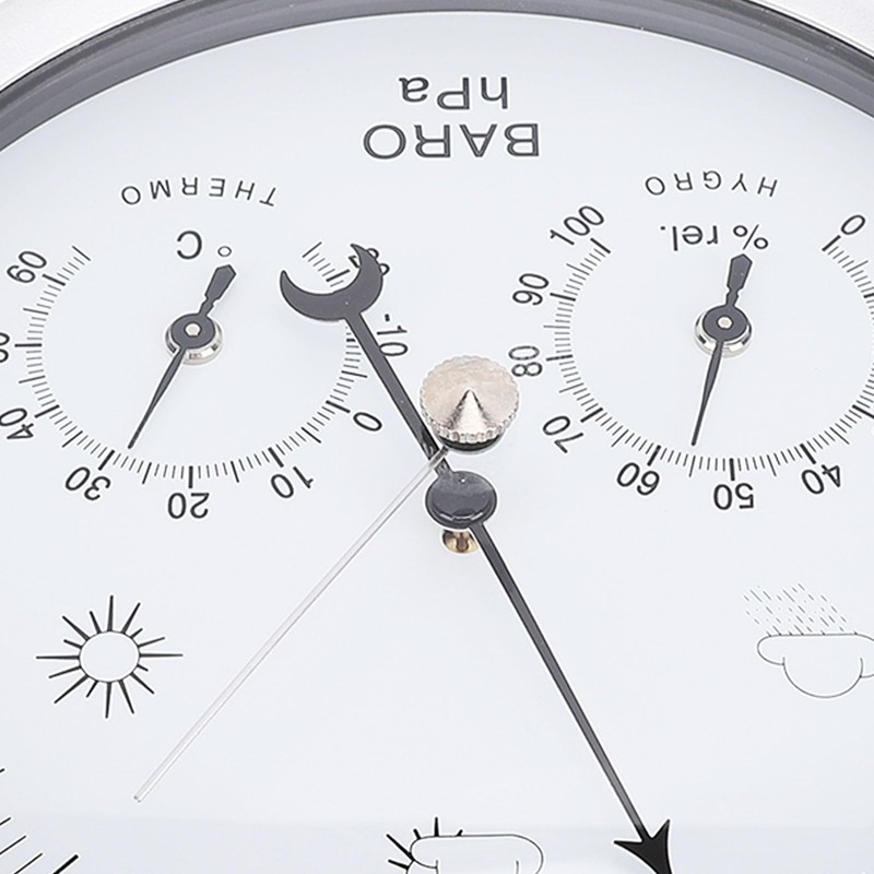 Generic Round Weather Station, Aluminum Alloy Wall Mount Barometer Thermometer