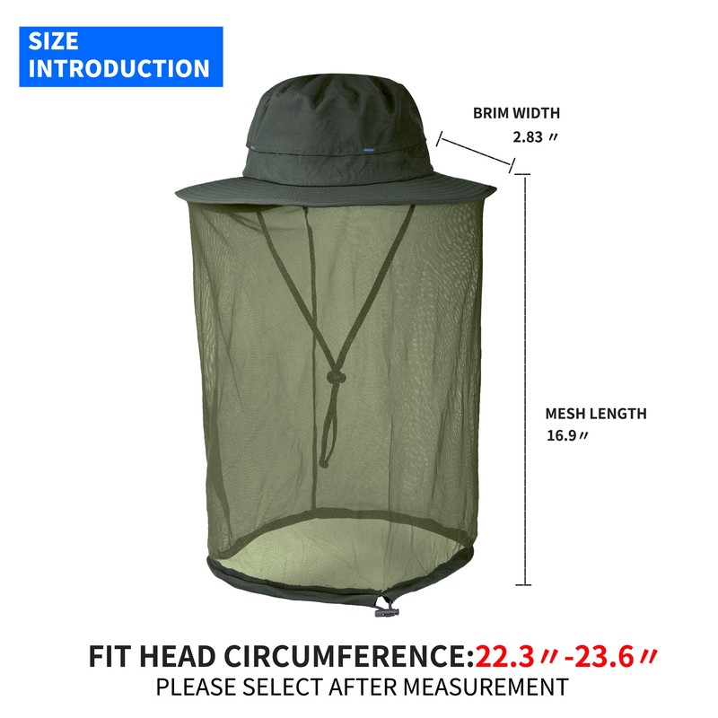 AISIYEDO Fishing Hat Sun Protection Hat Mosquito Head Net for