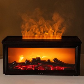 Fireplace Flame Aroma Oil Diffuser Humidifier Timer for Home Bedroom Black